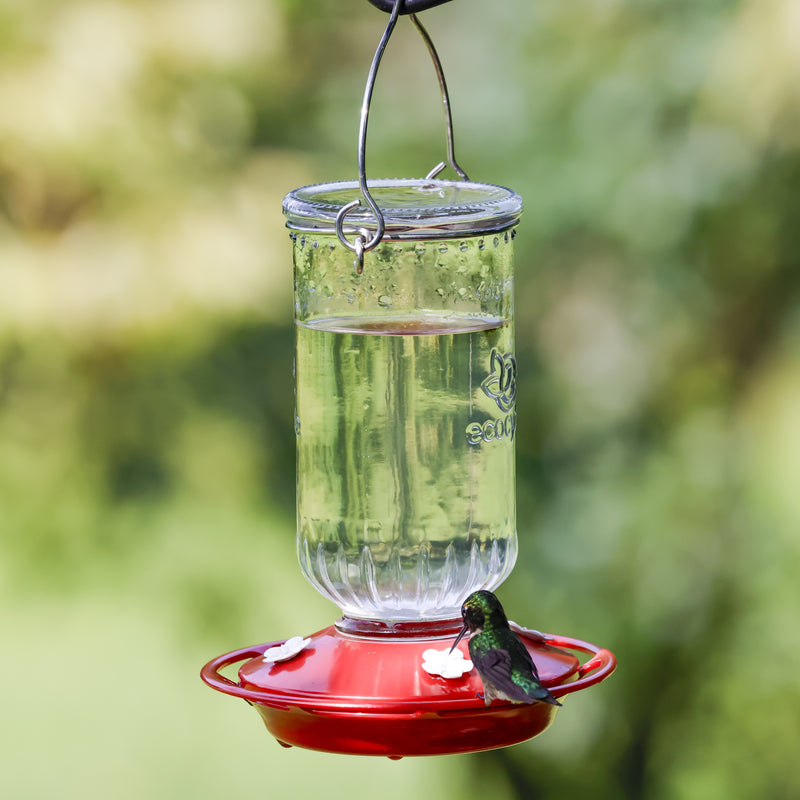 Load image into Gallery viewer, Ruby Roost Recycled Glass Hummingbird Feeder