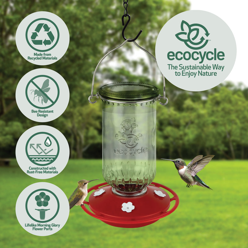 Load image into Gallery viewer, Ruby Roost Recycled Glass Hummingbird Feeder