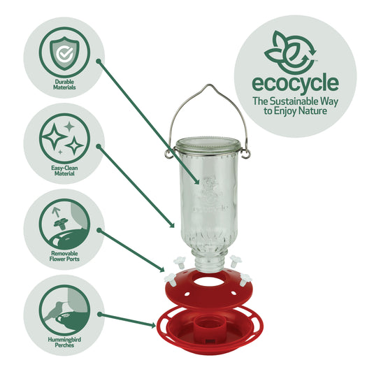Ruby Roost Recycled Glass Hummingbird Feeder