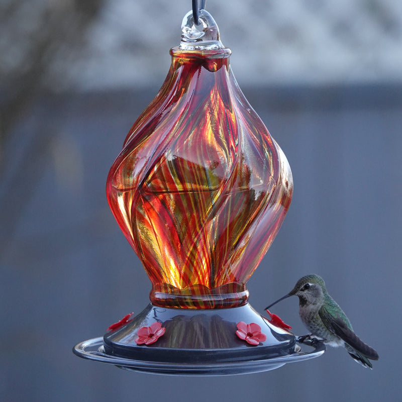 Load image into Gallery viewer, Sunburst Sipper Handblown Recycled Glass Hummingbird Feeder