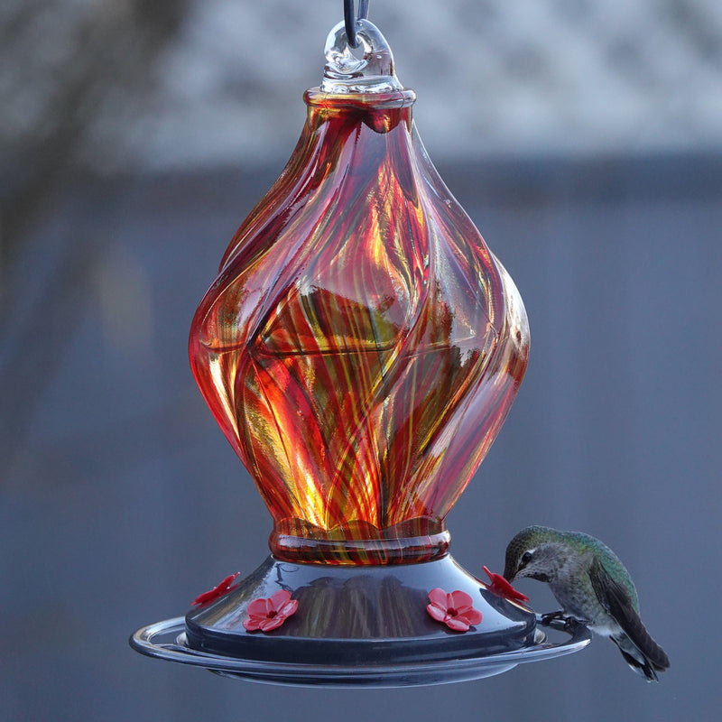 Load image into Gallery viewer, Sunburst Sipper Handblown Recycled Glass Hummingbird Feeder