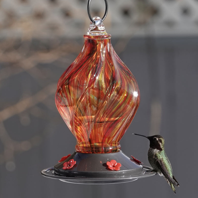 Load image into Gallery viewer, Sunburst Sipper Handblown Recycled Glass Hummingbird Feeder