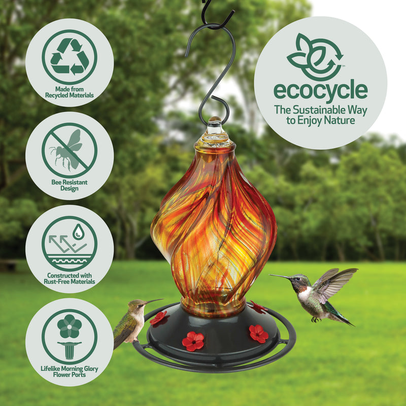 Load image into Gallery viewer, Sunburst Sipper Handblown Recycled Glass Hummingbird Feeder