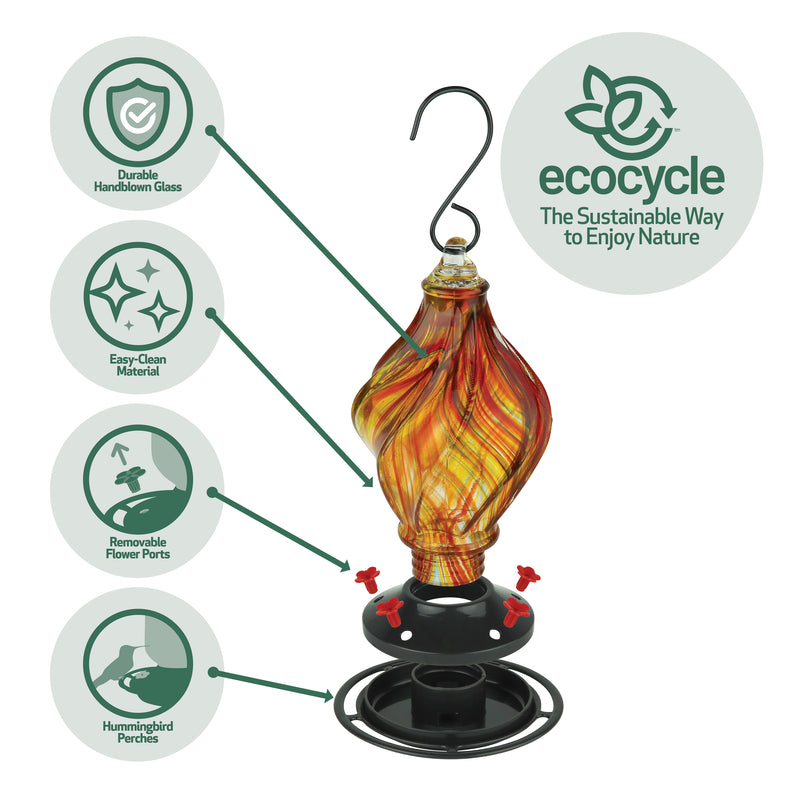 Load image into Gallery viewer, Sunburst Sipper Handblown Recycled Glass Hummingbird Feeder