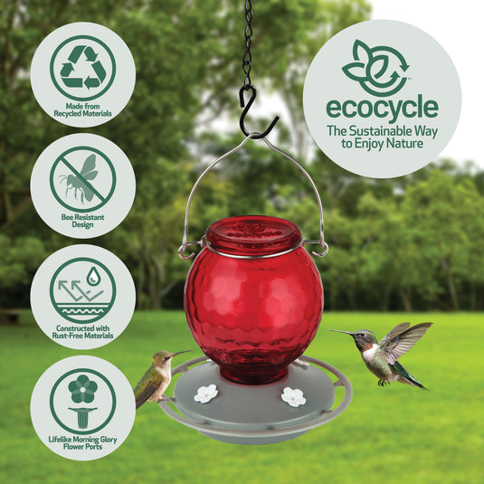 Crimson Comb Recycled Glass Hummingbird Feeder