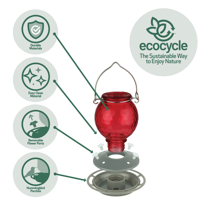 Load image into Gallery viewer, Crimson Comb Recycled Glass Hummingbird Feeder