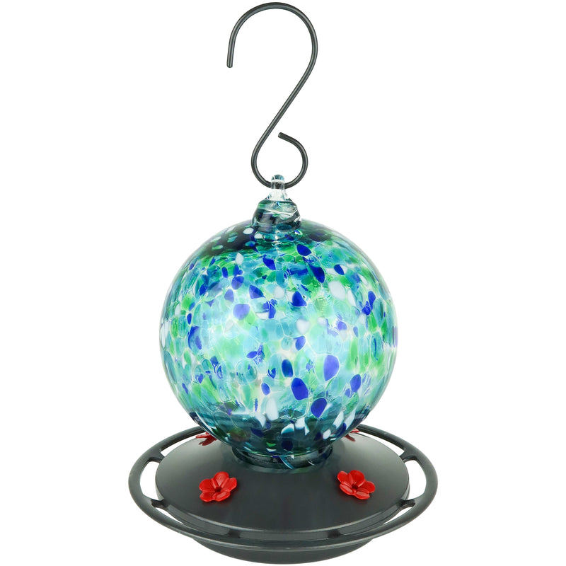 Load image into Gallery viewer, Garden Globe Handblown Recycled Glass Hummingbird Feeder