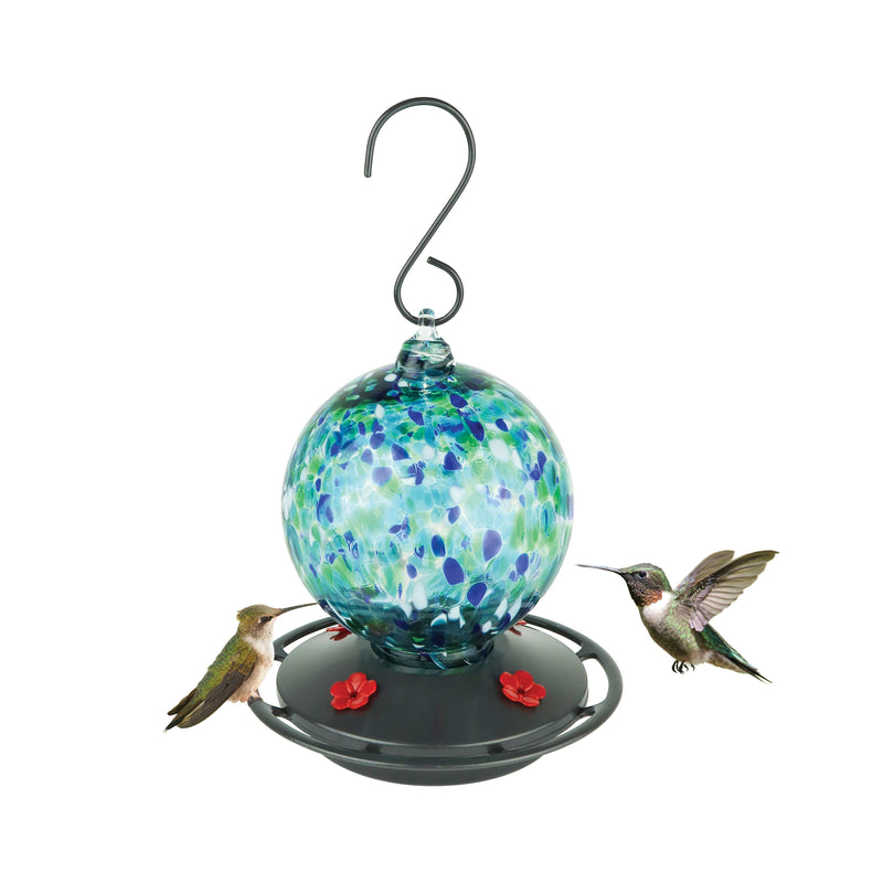 Load image into Gallery viewer, Garden Globe Handblown Recycled Glass Hummingbird Feeder