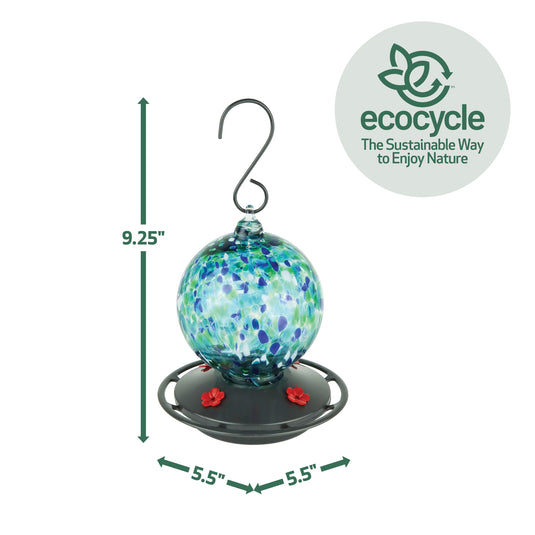 Garden Globe Handblown Recycled Glass Hummingbird Feeder