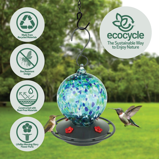 Garden Globe Handblown Recycled Glass Hummingbird Feeder