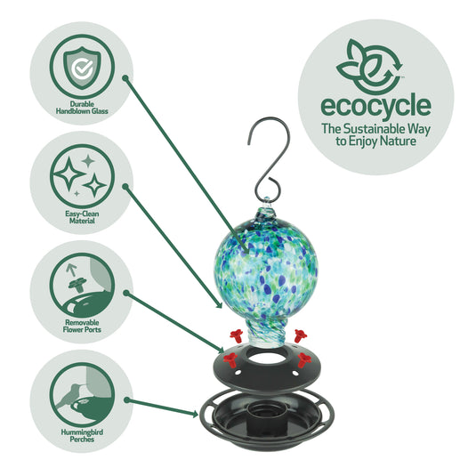 Garden Globe Handblown Recycled Glass Hummingbird Feeder