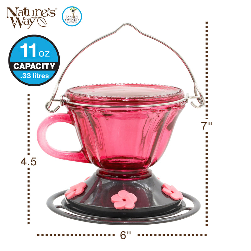 Load image into Gallery viewer, Sweet Sipper Teacup Glass Hummingbird Feeder, 11 oz, Plum