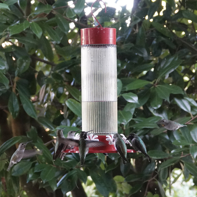 Load image into Gallery viewer, Ribbed Rose Glass Gravity Hummingbird Feeder