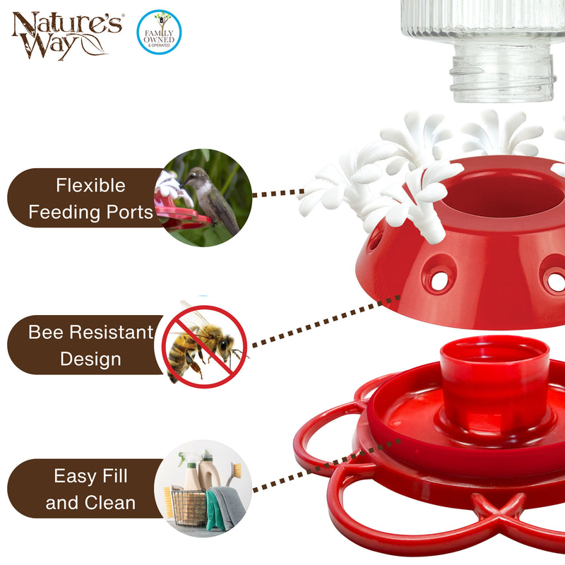 Load image into Gallery viewer, Ribbed Rose Glass Gravity Hummingbird Feeder