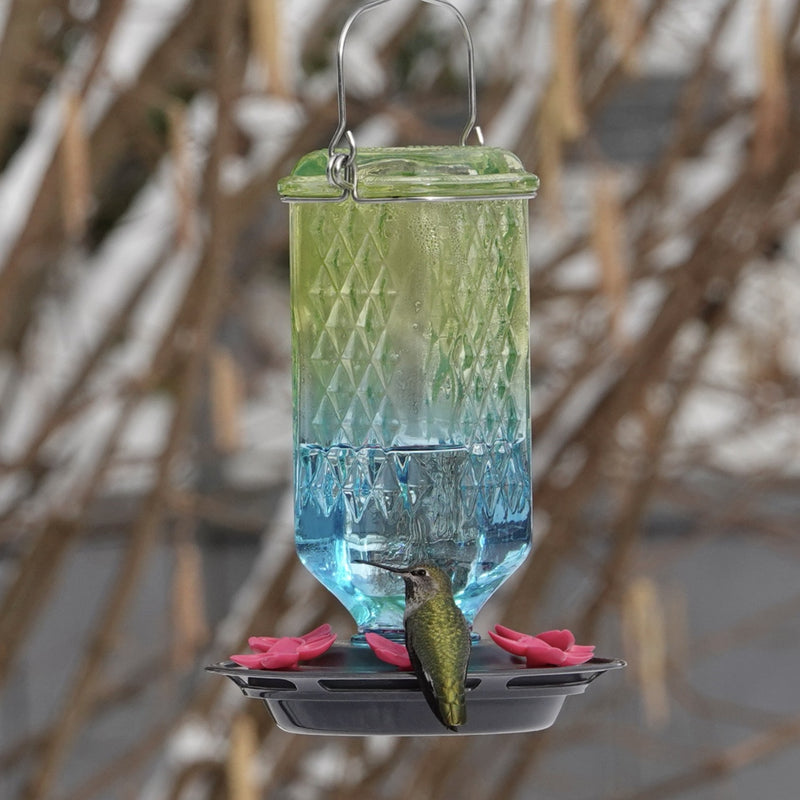 Load image into Gallery viewer, Seafoam Ombre Column Antique Glass Hummingbird Gravity Feeder