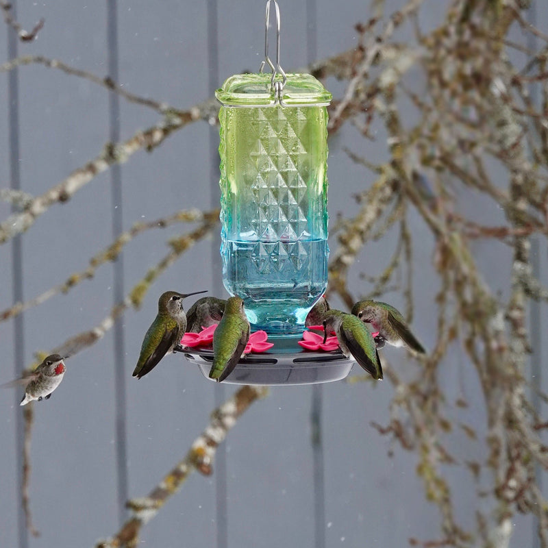 Load image into Gallery viewer, Seafoam Ombre Column Antique Glass Hummingbird Gravity Feeder