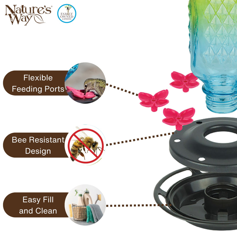 Load image into Gallery viewer, Seafoam Ombre Column Antique Glass Gravity Hummingbird Feeder