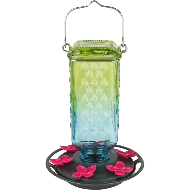 Load image into Gallery viewer, Seafoam Ombre Column Antique Glass Gravity Hummingbird Feeder