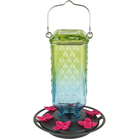 Seafoam Ombre Column Antique Glass Gravity Hummingbird Feeder