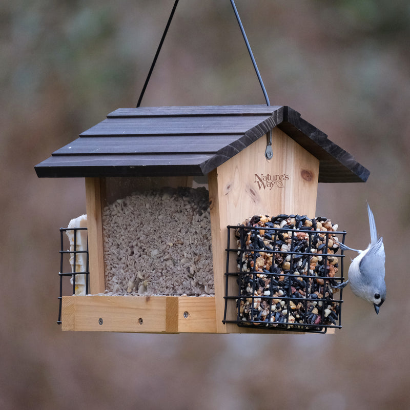 Load image into Gallery viewer, Cedar 3 QT Hopper Feeder w/ 2 Suet Cages
