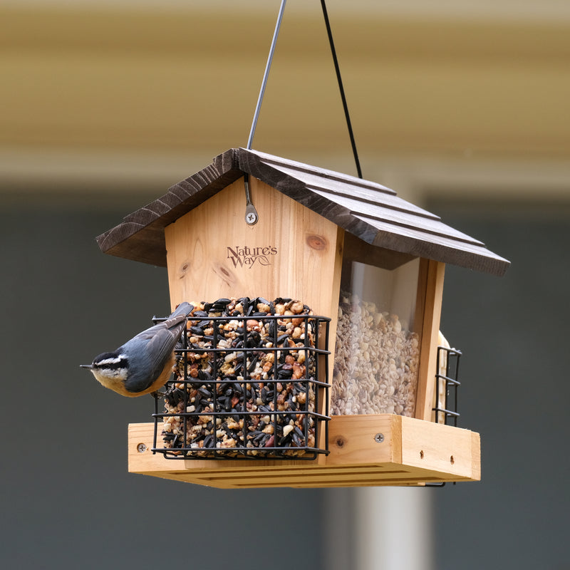 Load image into Gallery viewer, Cedar 3 QT Hopper Feeder w/ 2 Suet Cages