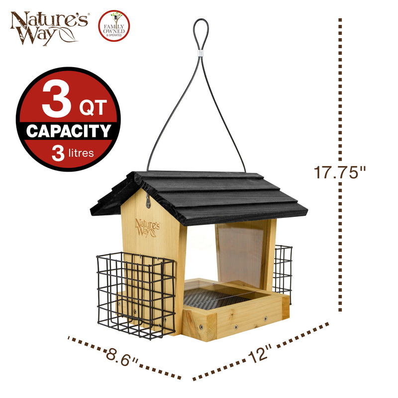 Load image into Gallery viewer, Cedar 3 QT Hopper Feeder w/ 2 Suet Cages