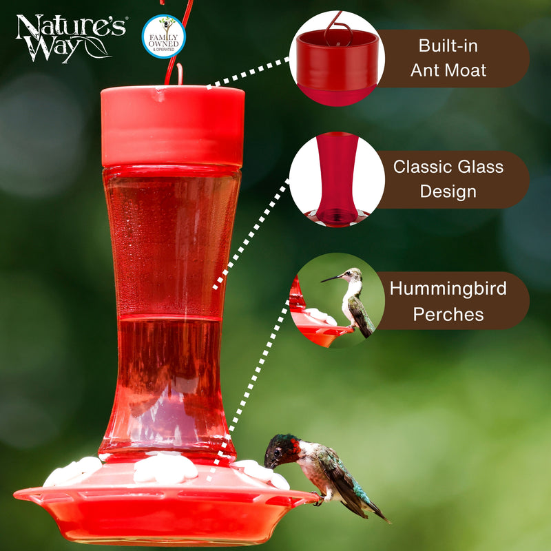 Load image into Gallery viewer, Crimson Silhouette Glass Gravity Hummingbird Feeder