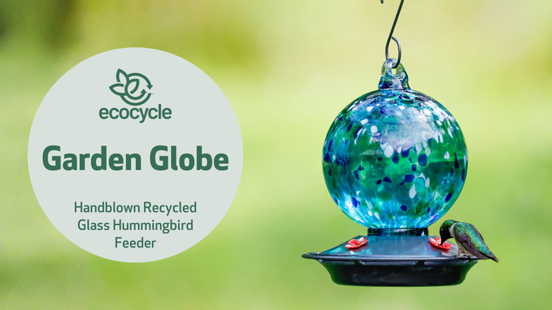 Load and play video in Gallery viewer, Garden Globe Recycled Glass Hummingbird Feeder | EcoCycle™ Recycled Materials Collection