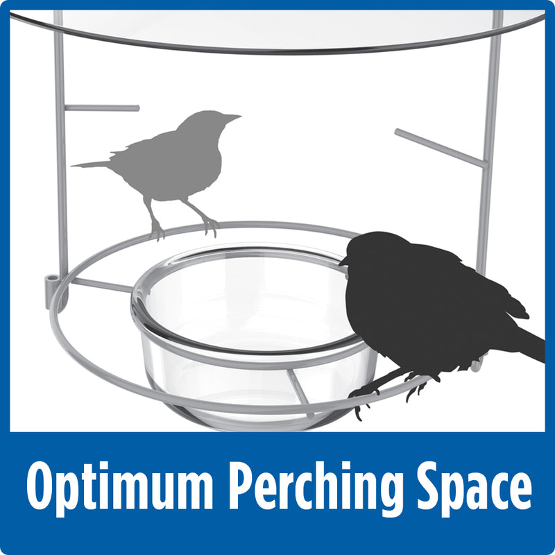 Load image into Gallery viewer, Demonstration of small and large bird with optimum perching space on continuous perching ring on Nature's Way Bluebird Buffet Bird Feeder