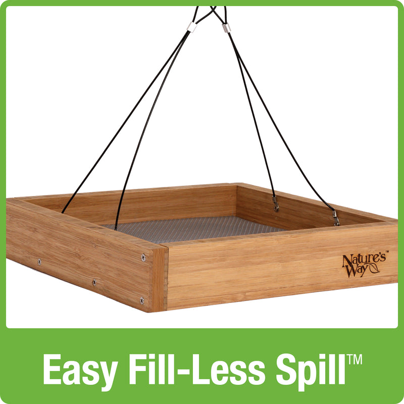 Load image into Gallery viewer, Easy fill-less spill design with no tools required on Nature's Way bamboo Hanging Platform bird Feeder