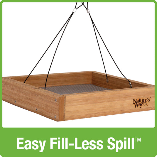 Easy fill-less spill design with no tools required on Nature's Way bamboo Hanging Platform bird Feeder