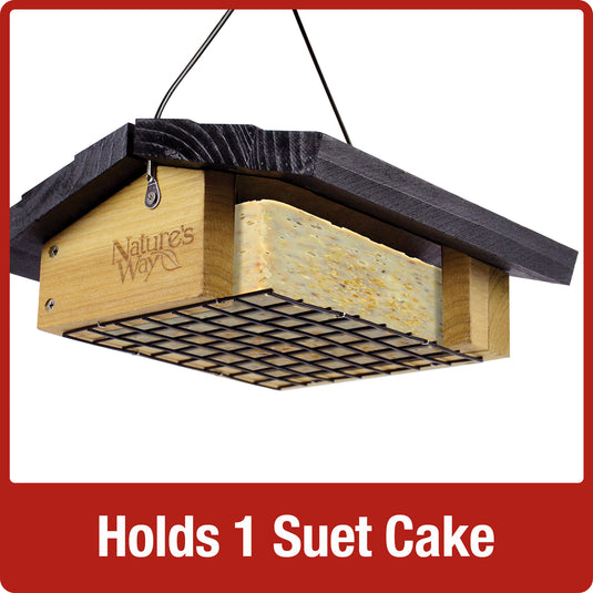 One suet cake in Nature's Way Upside-down cedar Suet bird Feeder