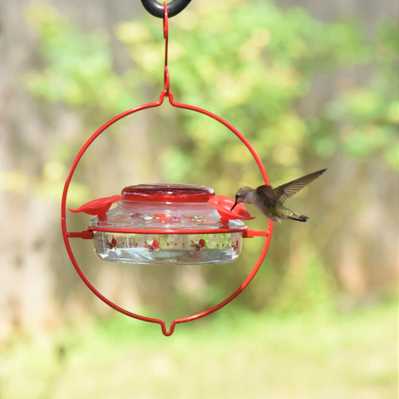 Load image into Gallery viewer, Decorative Glass Top-Fill Hummingbird Feeder - Crimson Corsage (Model# DTHF1)
