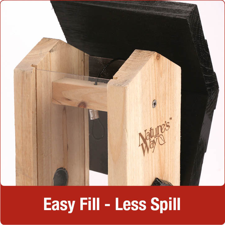 Load image into Gallery viewer, Easy fill-less spill design with no tools required on Nature's Way Vertical Wave cedar bird Feeder