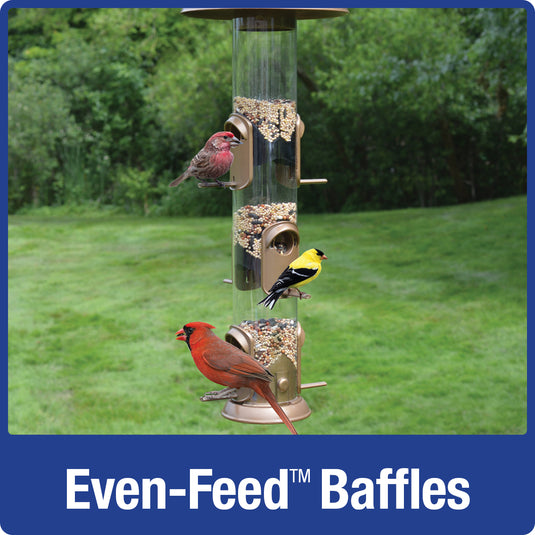 even feed baffles on the Nature's Way Deluxe Funnel Flip-Top Tube Feeder