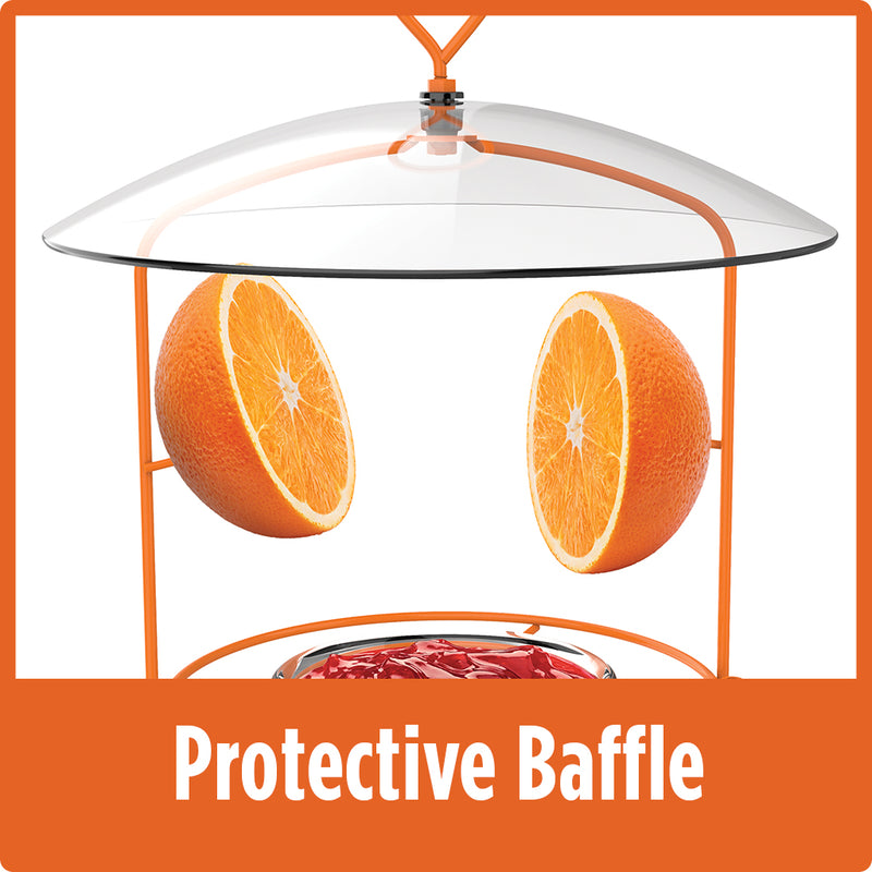Load image into Gallery viewer, clear protective baffle included on the Nature&#39;s Way Wire Oriole Feeder
