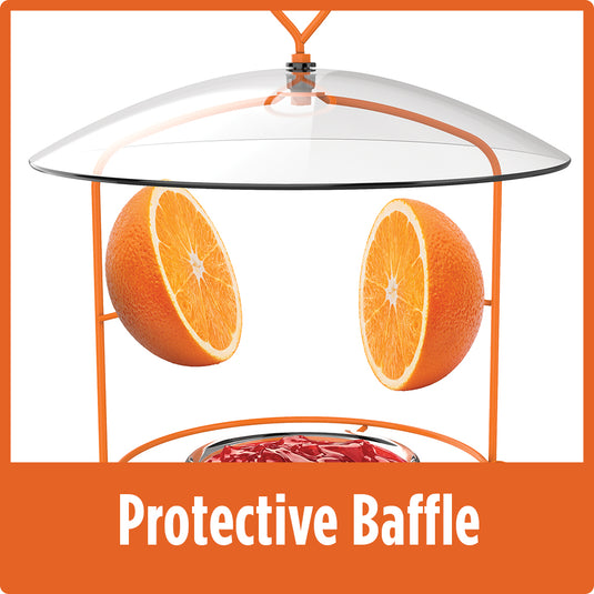 clear protective baffle included on the Nature's Way Wire Oriole Feeder