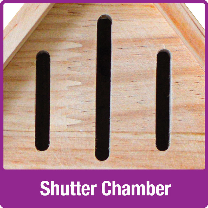 Load image into Gallery viewer, shutter chamber with 3 openings on the Better Gardens Insect Chateau
