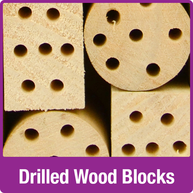 Load image into Gallery viewer, drilled wood blocks on the Better Gardens Dual-Chamber Beneficial Insect House