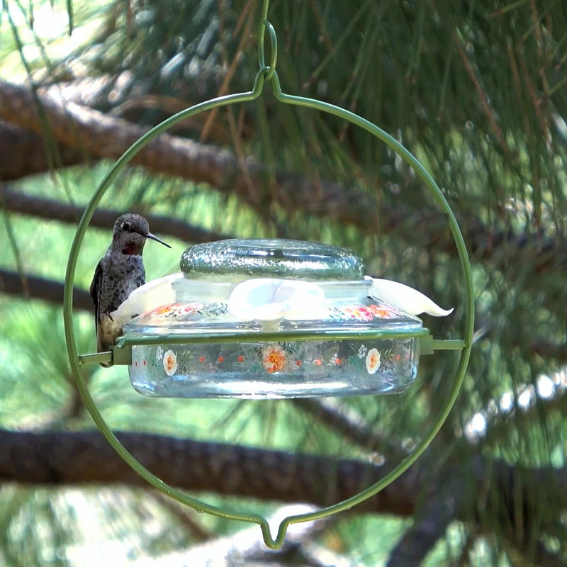 Load image into Gallery viewer, Decorative Glass Top-Fill Hummingbird Feeder - Gardenia Bouquet (Model# DTHF2)
