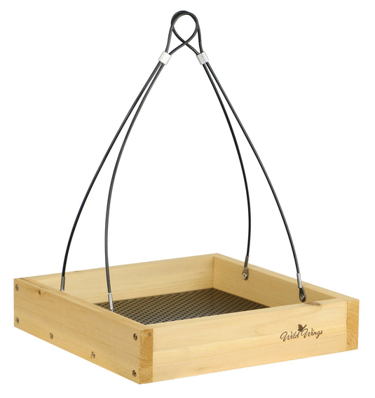 Wild Wings Hanging Platform cedar bird Feeder on white background