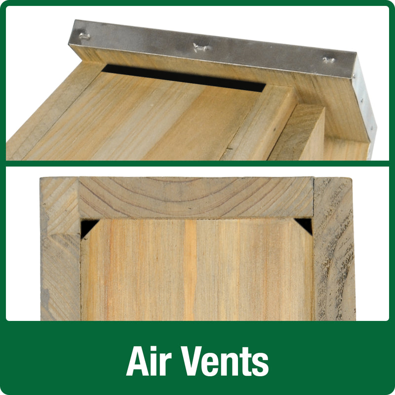 Load image into Gallery viewer, air vents on front and sides promote airflow on the Wild wings Galvanized Weathered Bluebird House
