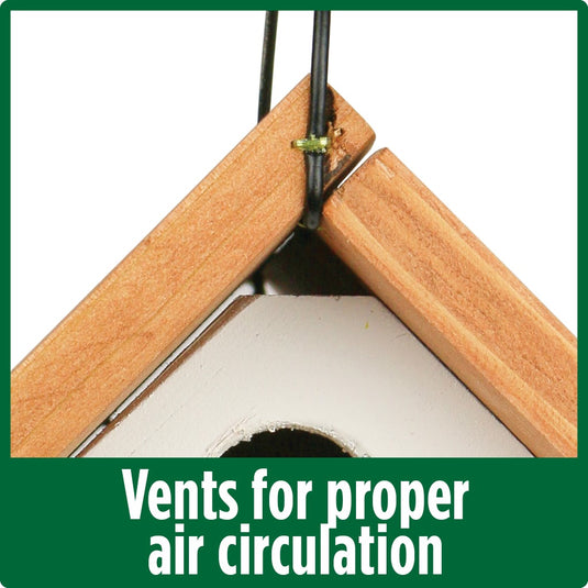 air vents on front promote airflow on the Nature's Way Farmhouse Wren House