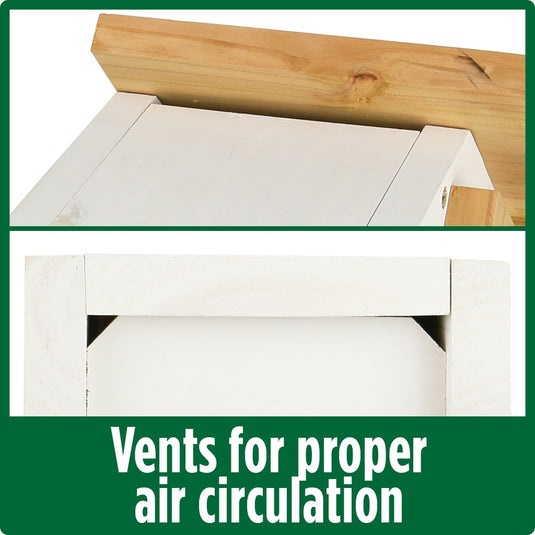 air vents on front and sides promote airflow on the Wild Wings Farmhouse Bluebird House