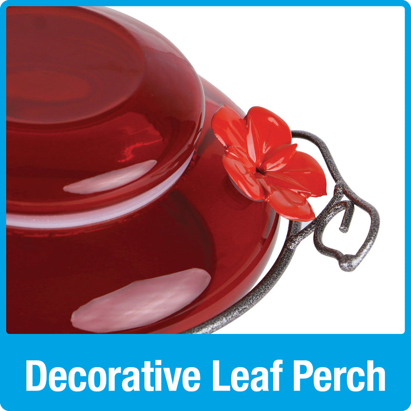 Load image into Gallery viewer, decorative leaf perches on the nature&#39;s way Modern Hummingbird Feeder - Solid Red
