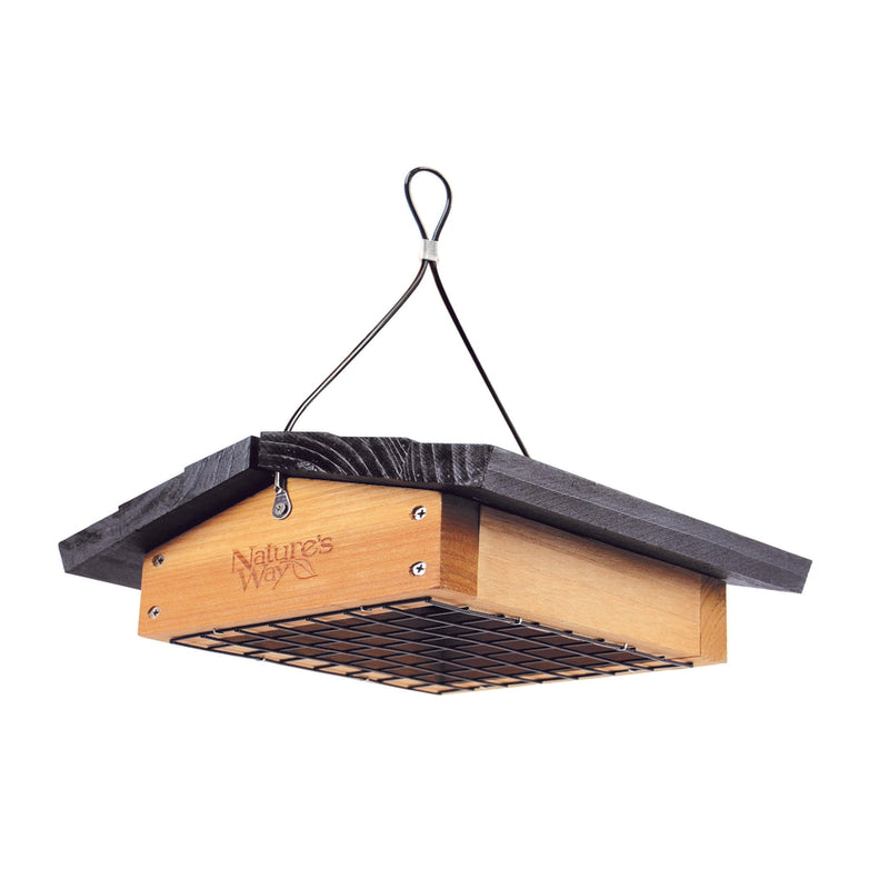 Load image into Gallery viewer, Nature&#39;s Way Upside-down cedar Suet Feeder with Powder coated steel mesh
