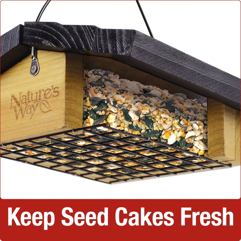 Load image into Gallery viewer, Keep seed cakes fresh with the Nature&#39;s Way Upside-down cedar Suet Feeder
