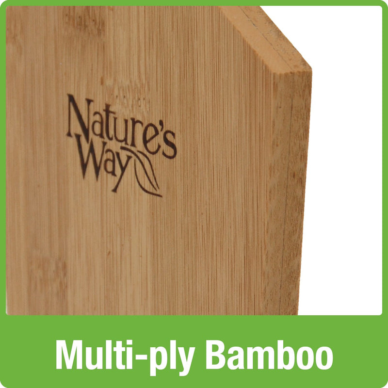 Load image into Gallery viewer, Close up of multi-ply bamboo on the Nature's Way 3 QT bamboo Hopper bird Feeder with two Suet Cages