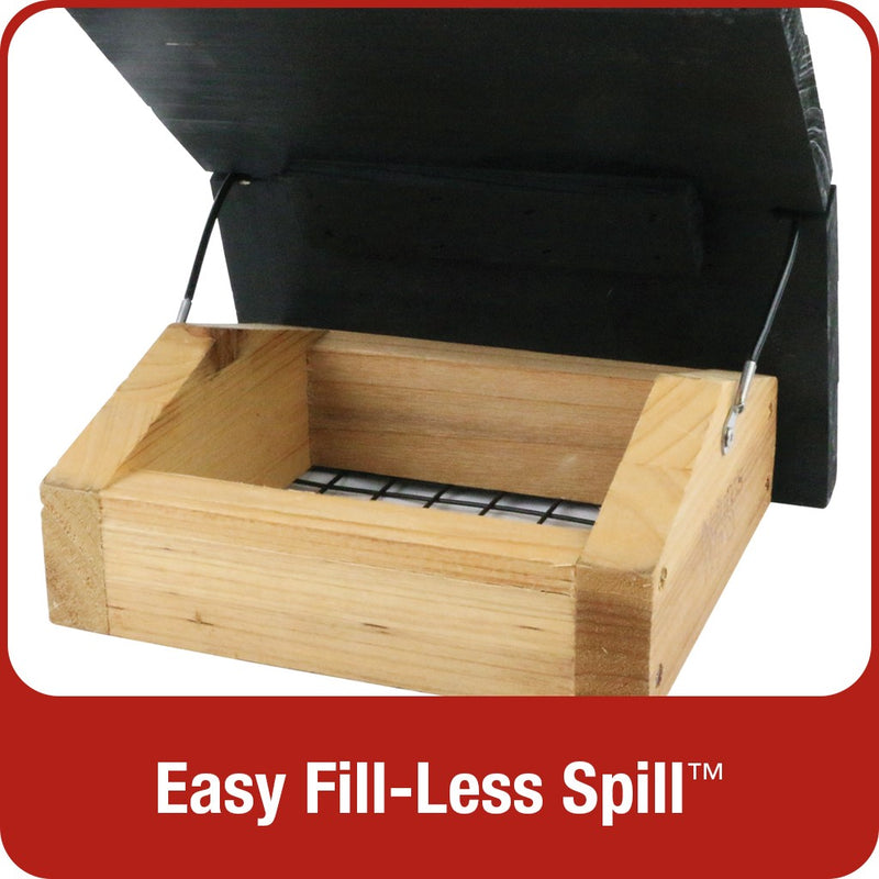 Load image into Gallery viewer, Demonstration of easy fill-less spill roof with no tools required on Nature&#39;s Way Upside-down cedar Suet Feeder
