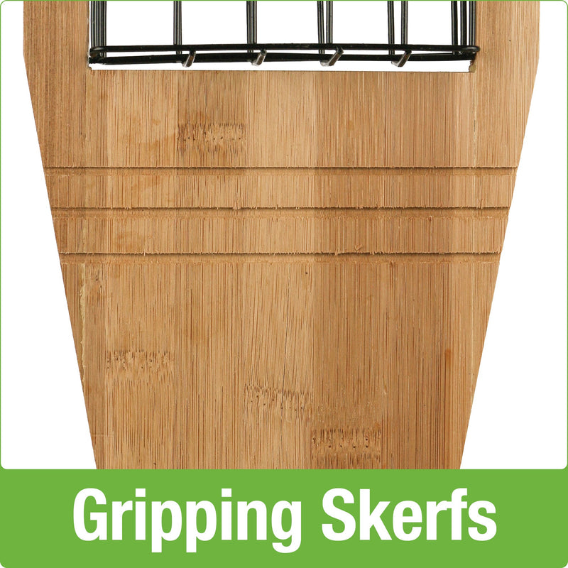 Load image into Gallery viewer, Close up of three gripping skerfs on Nature's Way Tail-prop Suet Bamboo bird Feeder